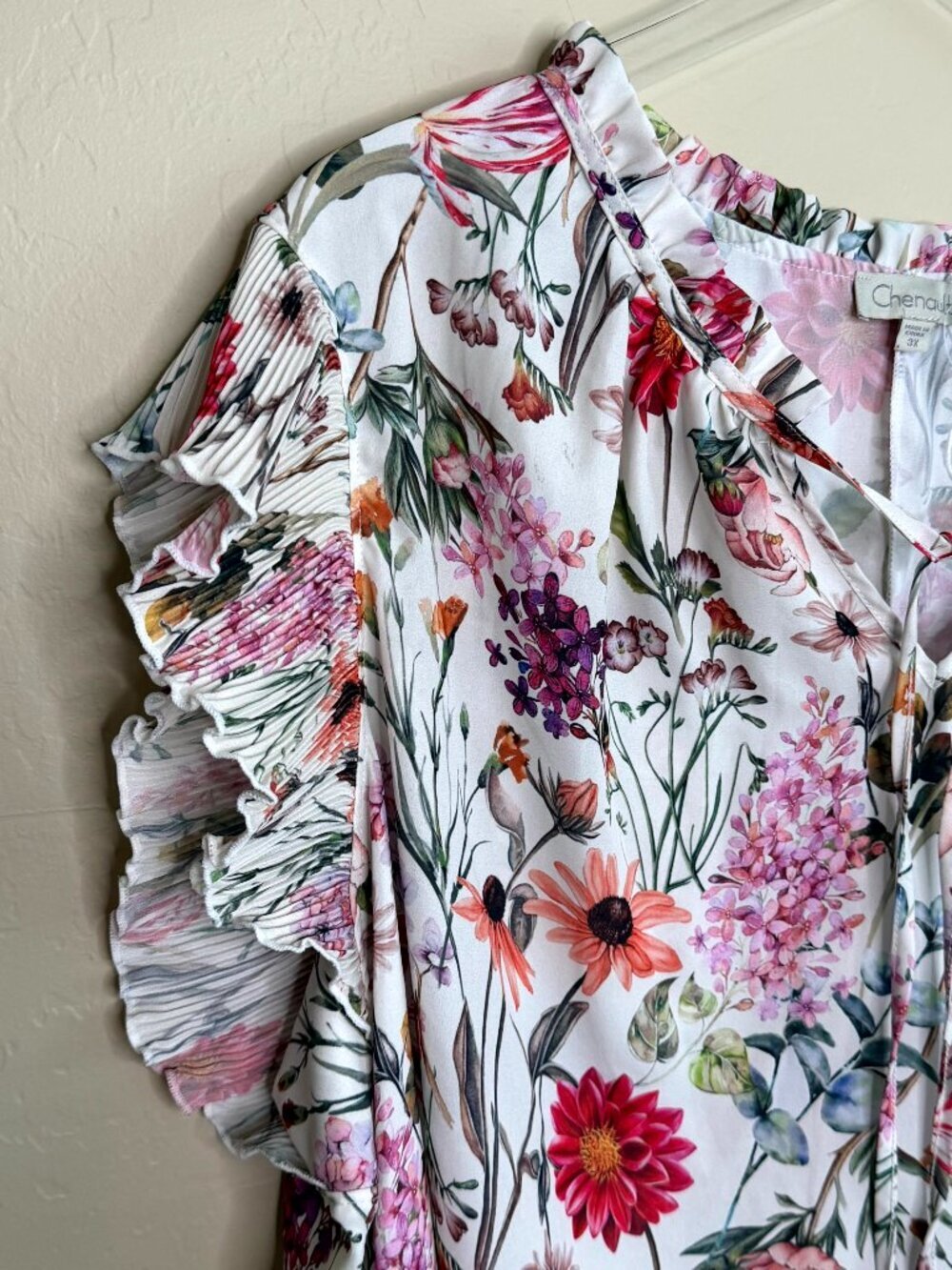 Chenault Floral Ruffle Cap Sleeve Blouse Top 3X - Picture 3 of 6